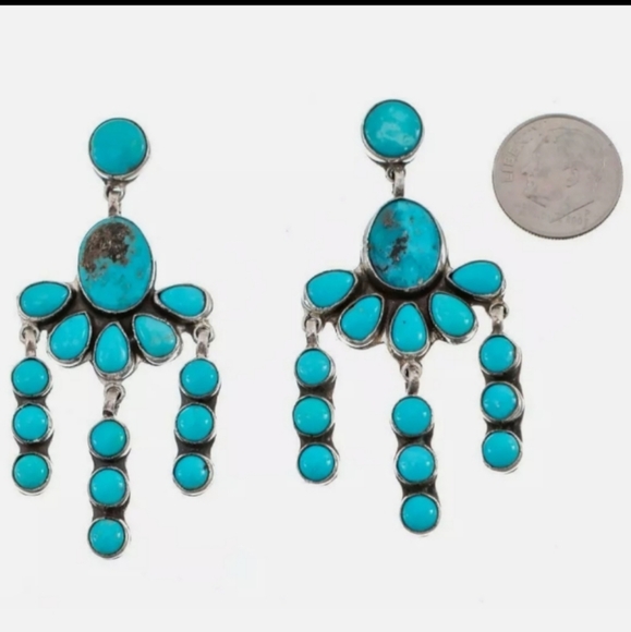 Federico Jimenez Turquoise Drop Earrings.  Signed, Stamped Sterling - Picture 1 of 2